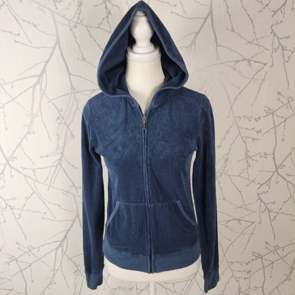 Juicy Couture Navy Velour Terry Full Zip Y2K Track Jacket Hoodie